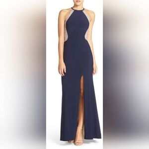 Beautiful Xcape Women's Beaded Mesh Jersey Maxi Ball Gown